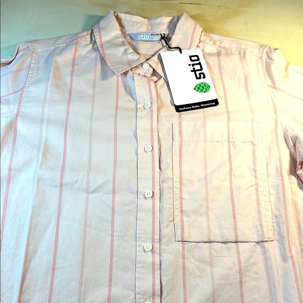 Stio Women's Blouse with Subtle Pink Stripes